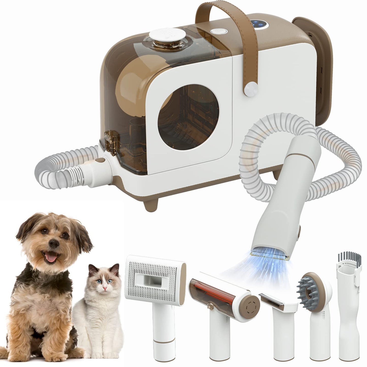 犬のグルーミングキット &amp; 真空吸引 99% ペットヘアケアラー、犬猫用 6 in 1 ペットグルーミングツール、2.3L 大容量ダストカップ、静かなペット掃除機グルーマー