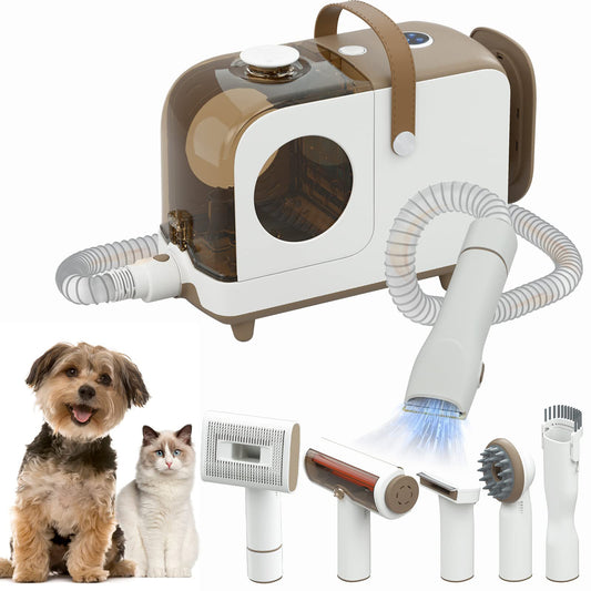 Dog Grooming Kit & Vacuum Suction 99% Pet Hair Carer, 6 in 1 Pet Grooming Tools for Dogs Cats, 2.3L Large Capacity Dust Cup, Quiet Pet Vacuum Groomer
