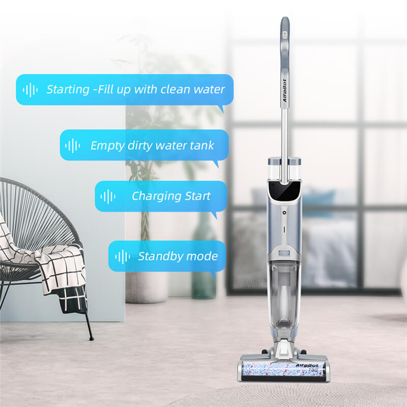 AlfaBot T30 cordless wet-dry vacuum and mop floor cleaner provides voice assistance