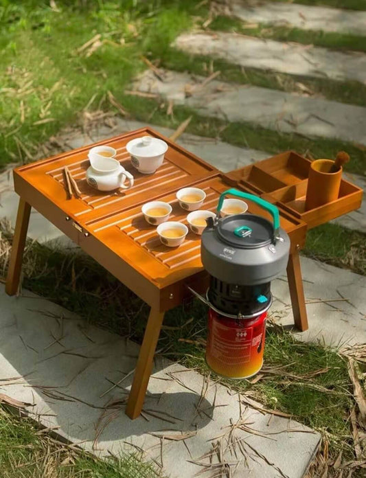 Tragbares Kung-Fu-Teeset für die Reise, faltbare Keramik-Teebox für den Außenbereich mit Gasherd und Wasserkocher