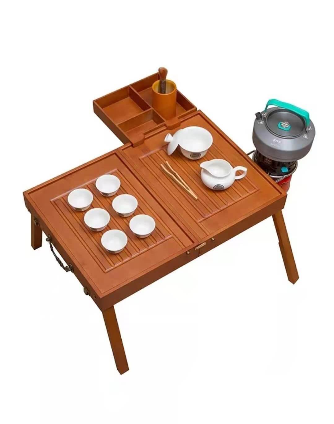 Tragbares Kung-Fu-Teeset für die Reise, faltbare Keramik-Teebox für den Außenbereich mit Gasherd und Wasserkocher